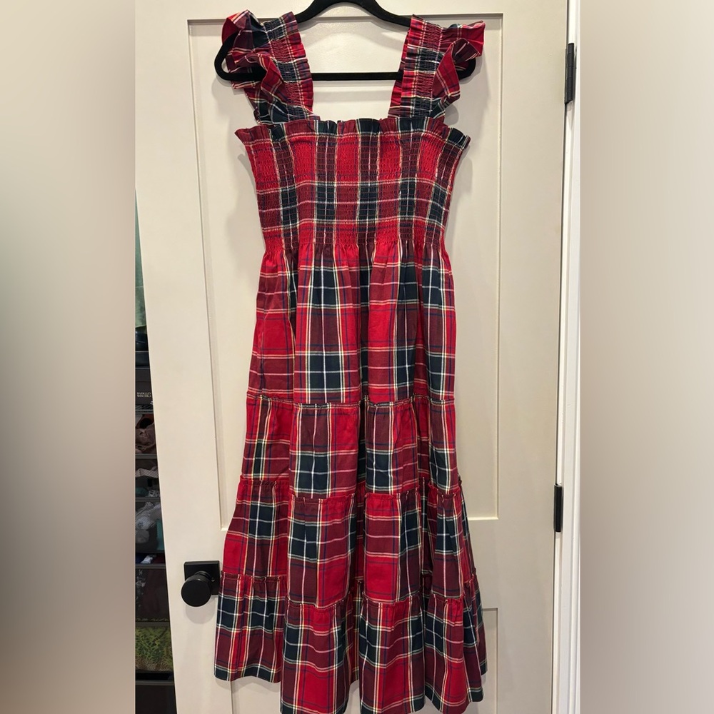 Hill House Red Plaid Midi Dress with Navy and White - Picture 4 of 9